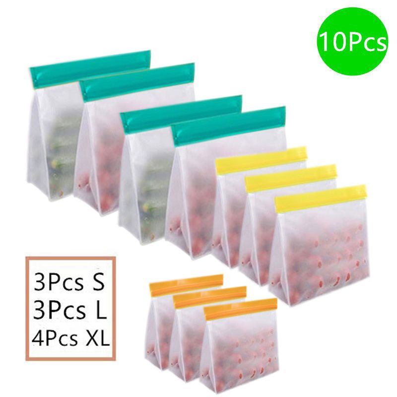 4-10Pcs/Set Stand Up Food Storage Bag Reusable Freezer Sandwich Ziplock Silicone PEVA Bag Kitchen Organizer Storage Fresh Bags-t4 10pcs