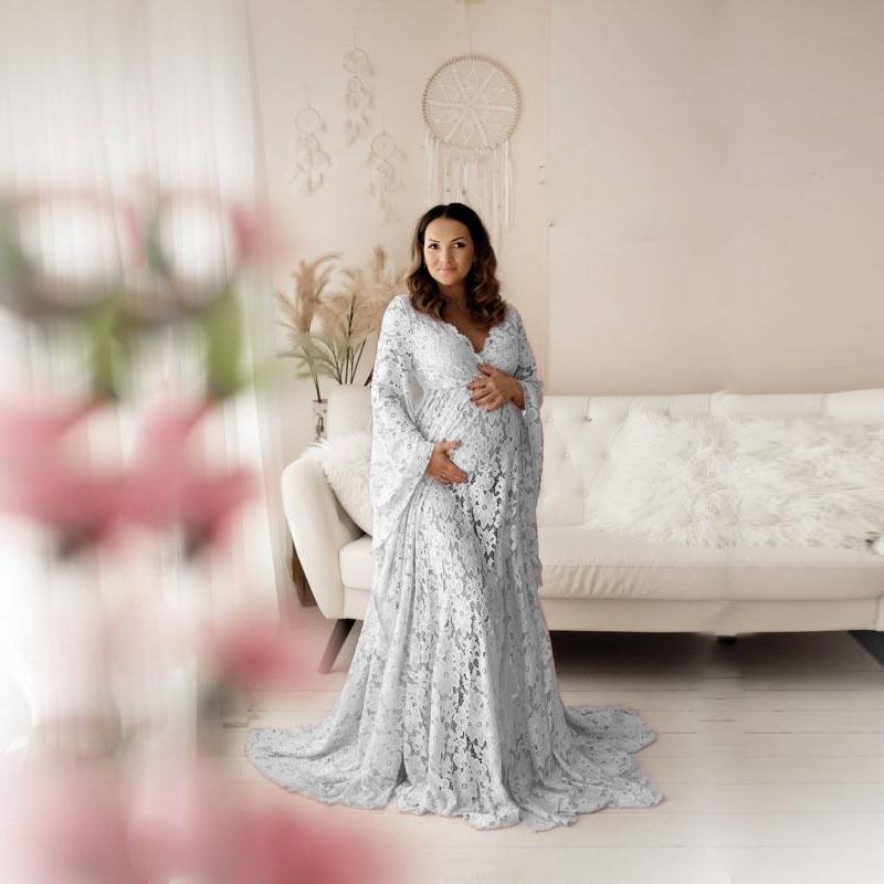 Fancy Pregnancy Dress Split Front Pregnant Women Maxi Gown