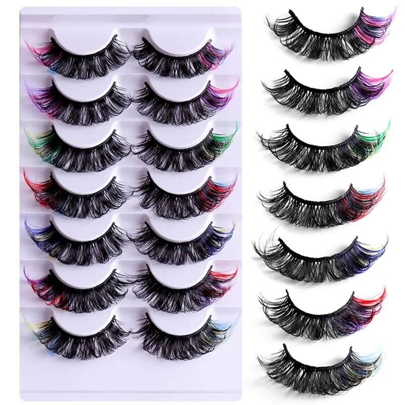 Mix 7 Pairs Color Mink False Eyelashes 8D Faux Natural long Fluffy for eyelash extension Drama Soft Colored fake Lashes make up