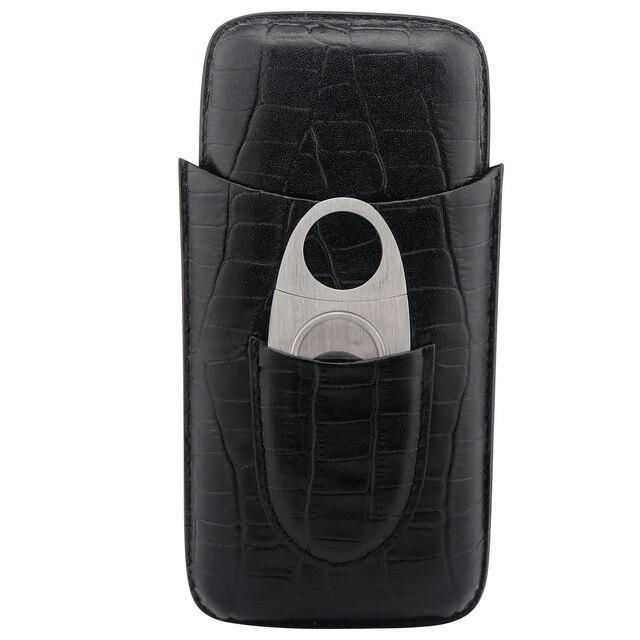 Leather PU  3 Slots Cigar Case Set Portable Humidor Box W/ Stainless Steel Cutter Travel Smoking cigarrette Storage Accessories