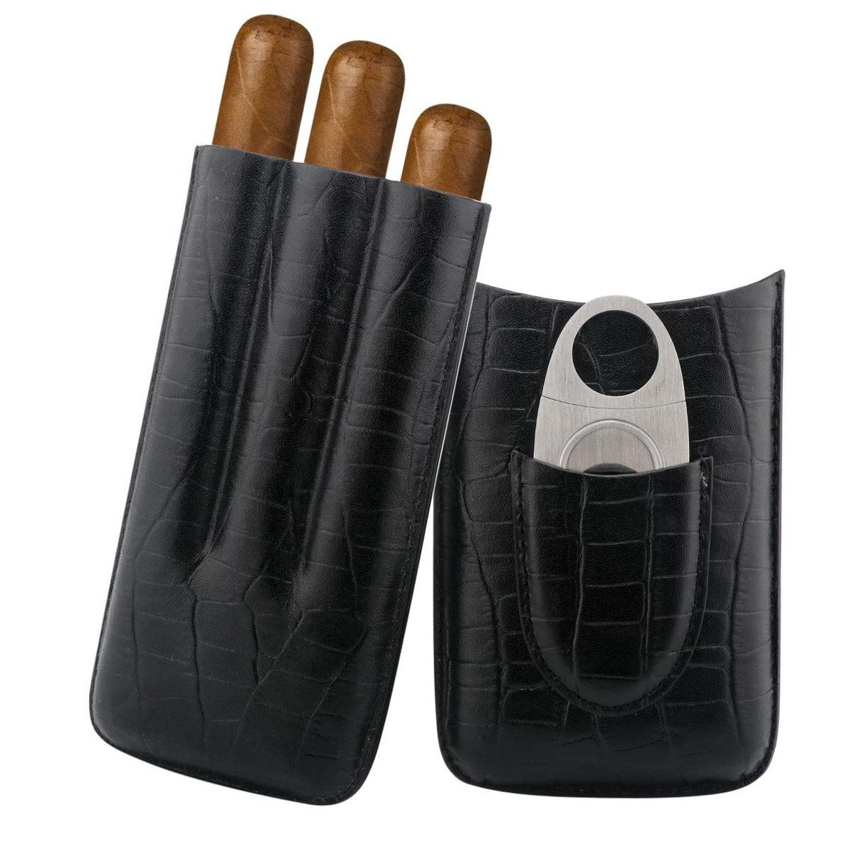 Leather PU  3 Slots Cigar Case Set Portable Humidor Box W/ Stainless Steel Cutter Travel Smoking cigarrette Storage Accessories