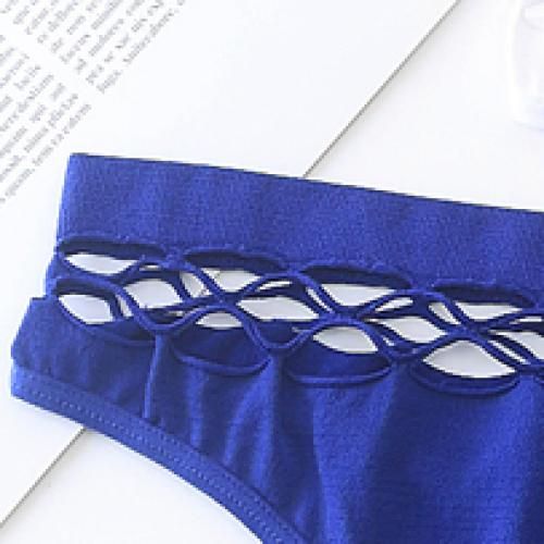 High Waist Women Mesh Hollow Out Thongs Panties Sexy G-String Plus Size Blue