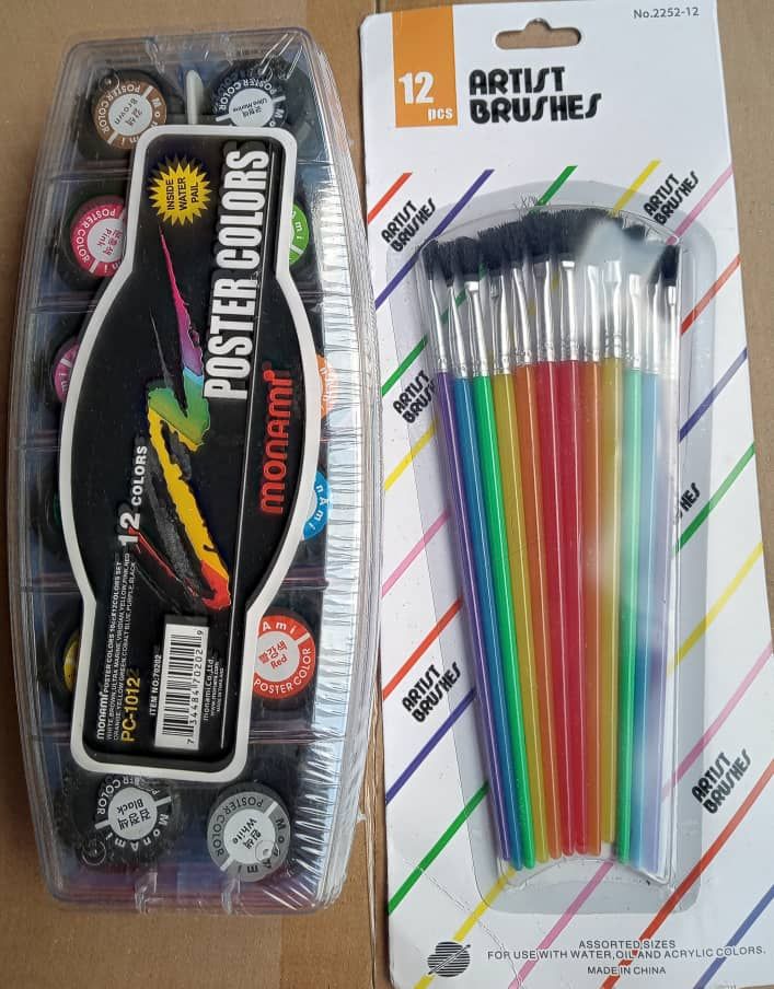 Kids 12 Water Poster Colour+12 Brushes+1 Free Drawing Book