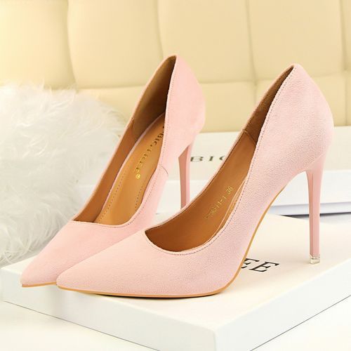 Women's Pointed Court Suede Thin Sexy Nightclub Shoes Pink