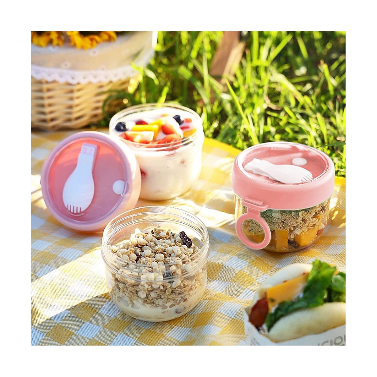 4 Pcs Overnight Oats Container with Lids and Spoons, 20 Oz