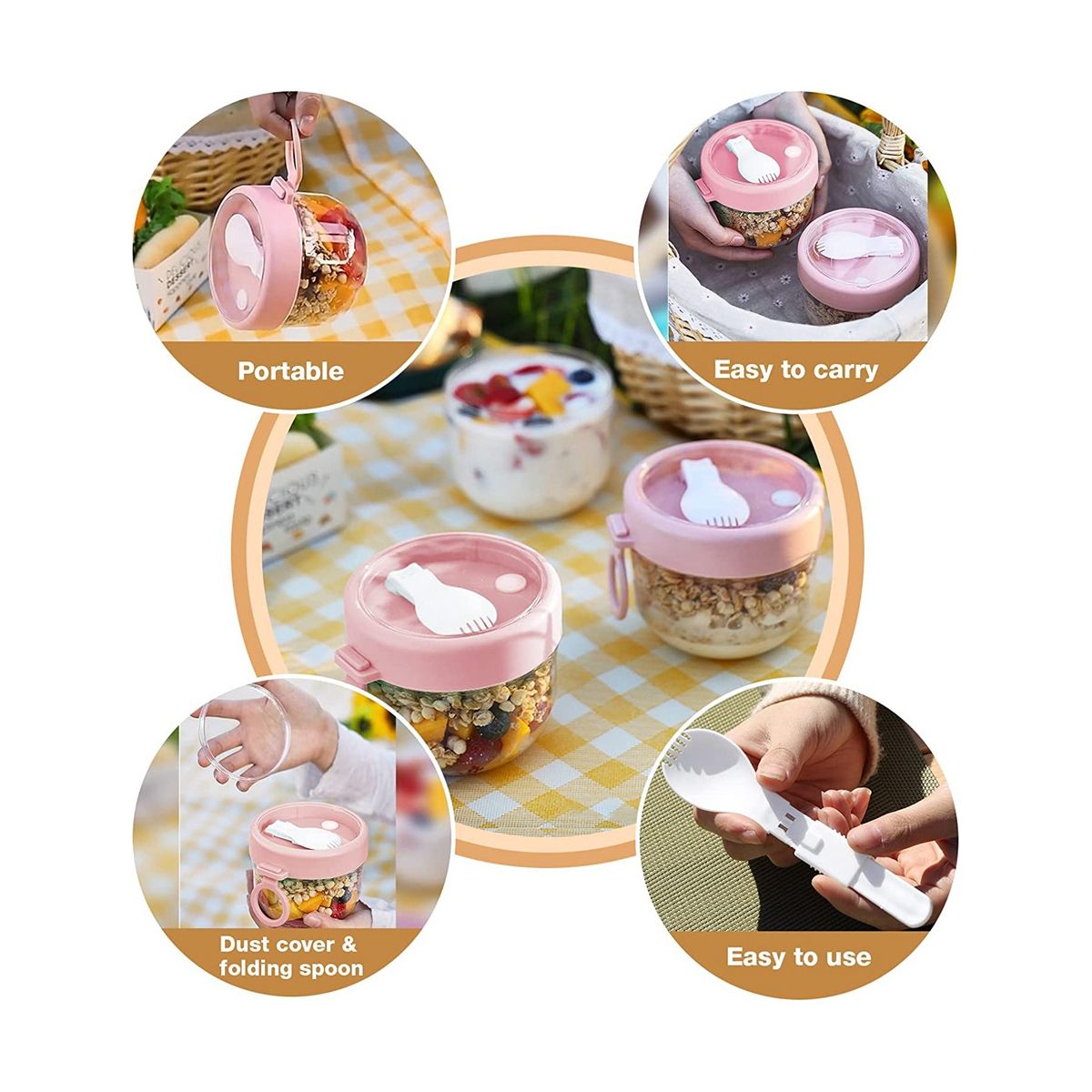 4 Pcs Overnight Oats Container with Lids and Spoons, 20 Oz