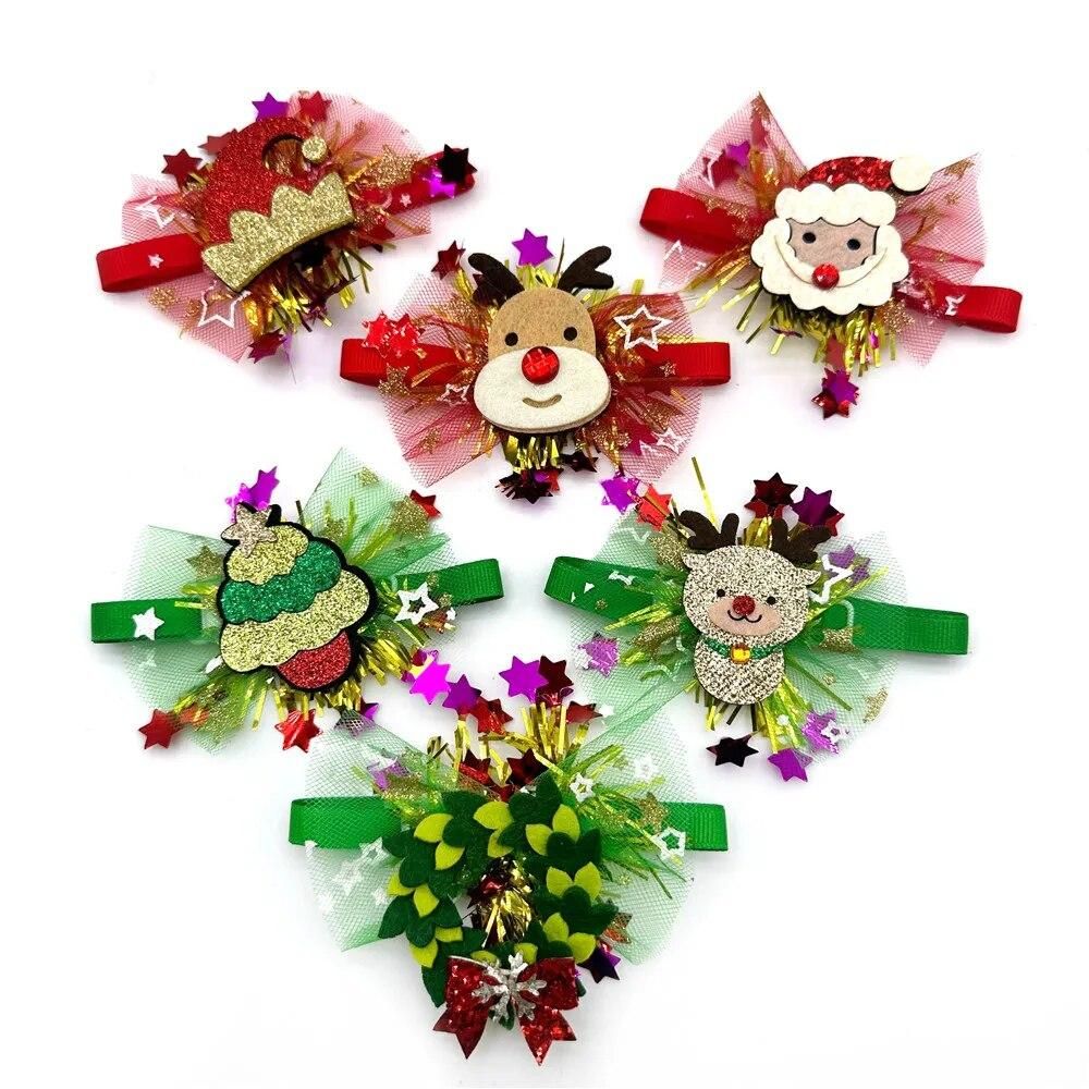 50pcs Christmas Pet Bow Tie Small Dog Neckties Cat Puppy Xmas Party Holiday Decorations Bowties Adjustable Dog Collar Grooming