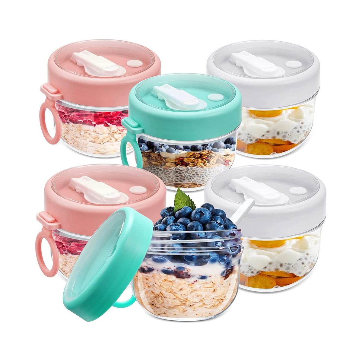 Overnight Oats Containers with Lids and Spoons, 20 Oz