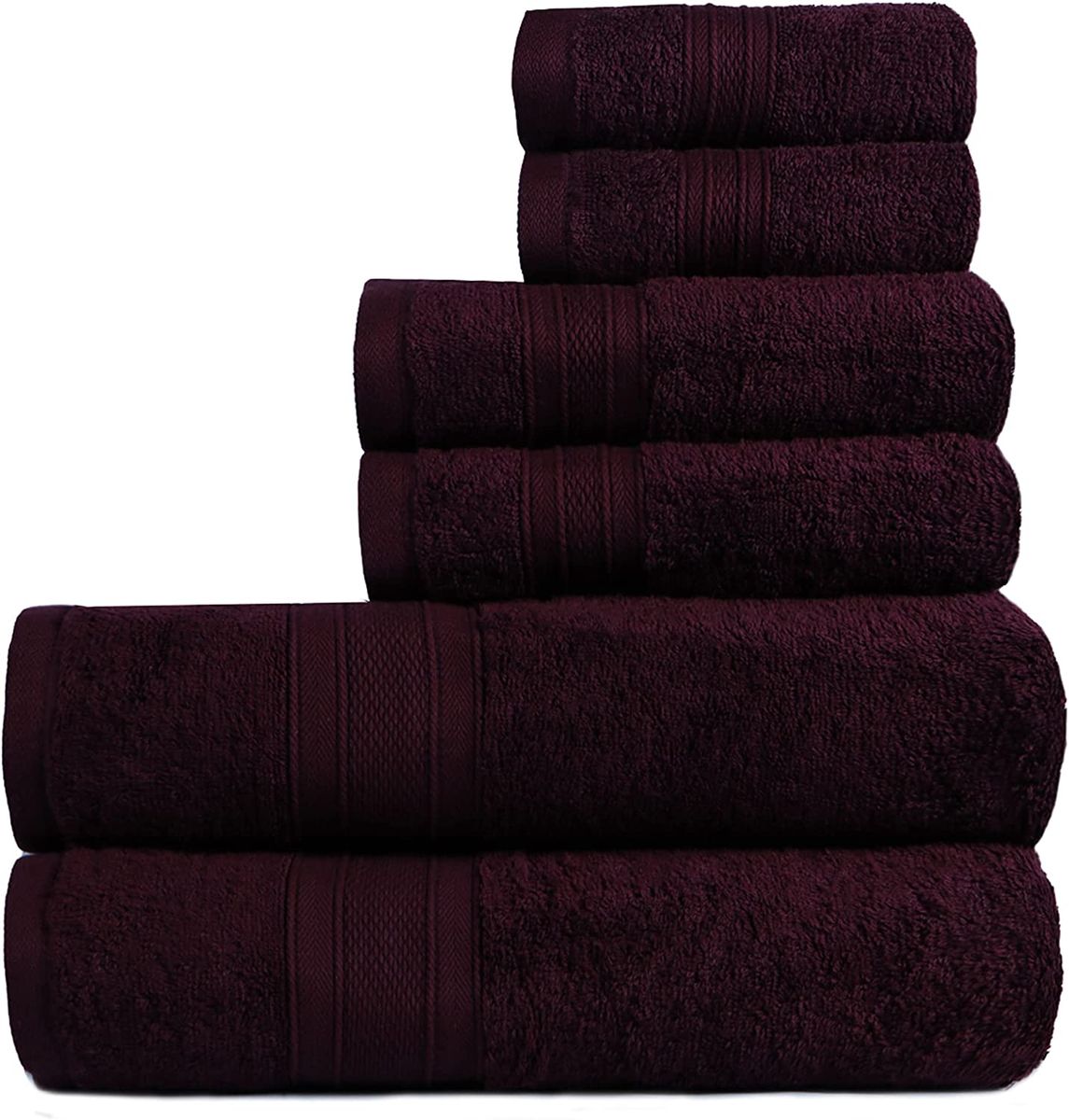 , 100% Cotton 6 Piece Towel Set -Wine Red