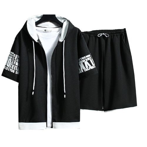Men's Cardigan Jacket Set, Short Sleeve Jacket Shorts Set