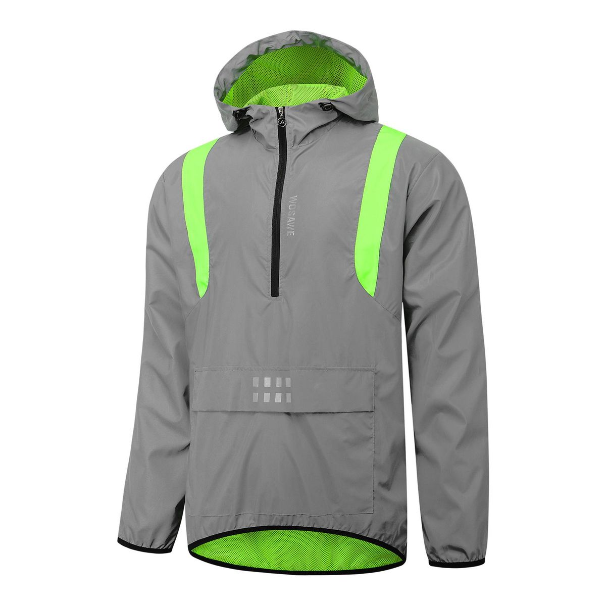 Men Reflective Cycling Jacket Windproof Hooded Bike Jacket Coat for Running Hiking Walking Night Safety Jacket