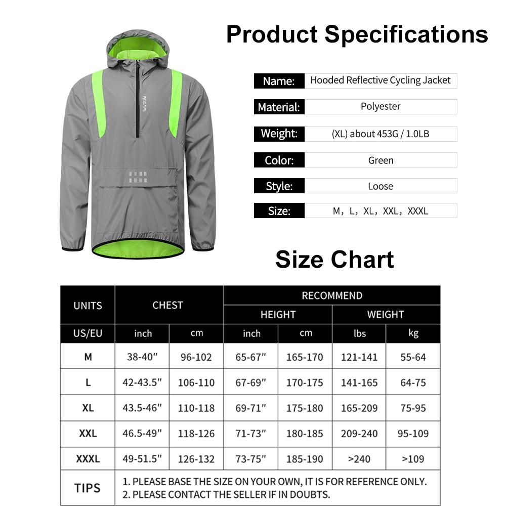 Men Reflective Cycling Jacket Windproof Hooded Bike Jacket Coat for Running Hiking Walking Night Safety Jacket