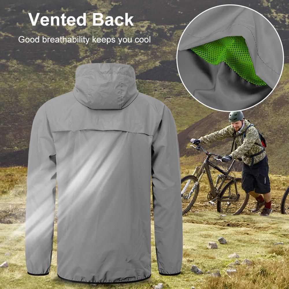 Men Reflective Cycling Jacket Windproof Hooded Bike Jacket Coat for Running Hiking Walking Night Safety Jacket
