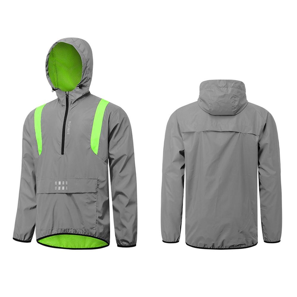 Men Reflective Cycling Jacket Windproof Hooded Bike Jacket Coat for Running Hiking Walking Night Safety Jacket
