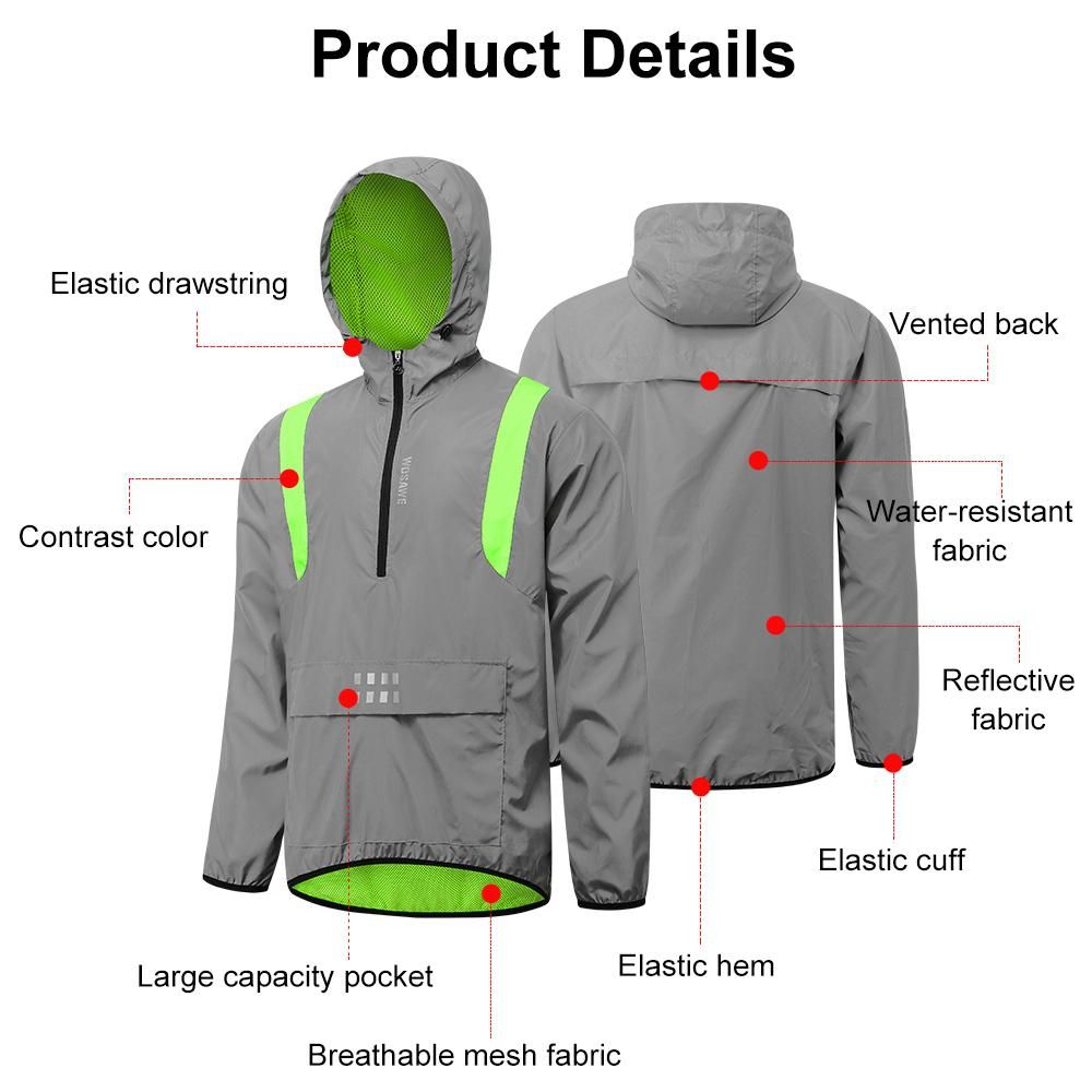 Men Reflective Cycling Jacket Windproof Hooded Bike Jacket Coat for Running Hiking Walking Night Safety Jacket