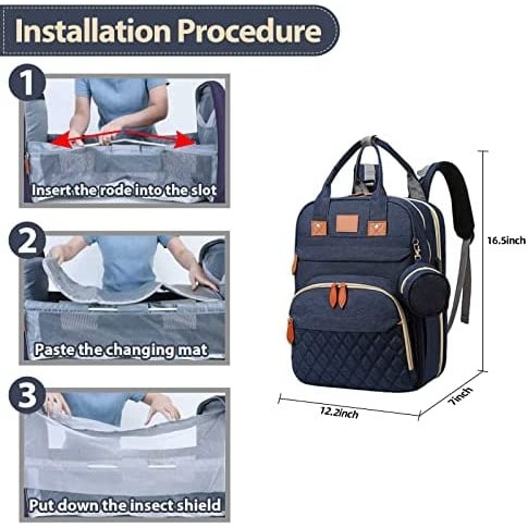 7 In 1 Mobile Baby Bed And Diaper Bag With Mosquito Net And Sun Shield