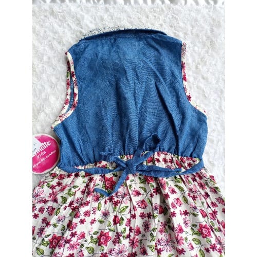 Sleeveless Denim Floral Print Hem Low Dress