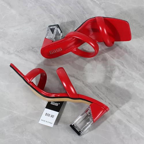Slip On Block Heel Mules- Red