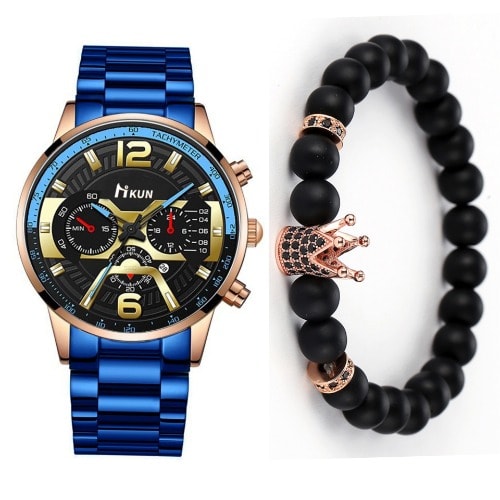 Wrist Watch With Matching Bracelet -Blue & Rosegold