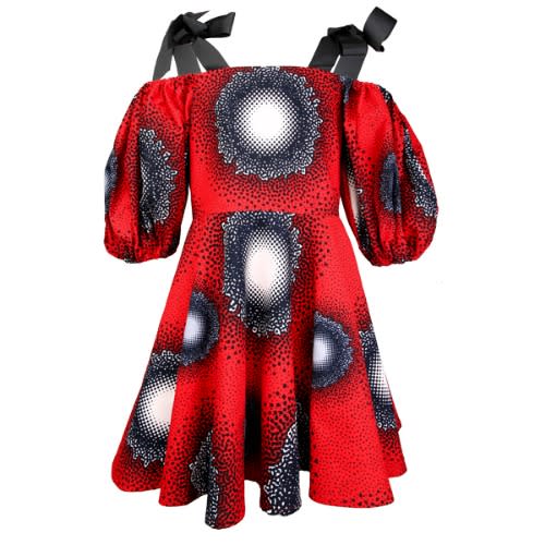 Girls Ankara Dress - Red
