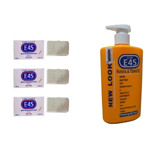 Papaya & Tomato E45 Lotion - 500ml & 3 Pieces Soap - 250g