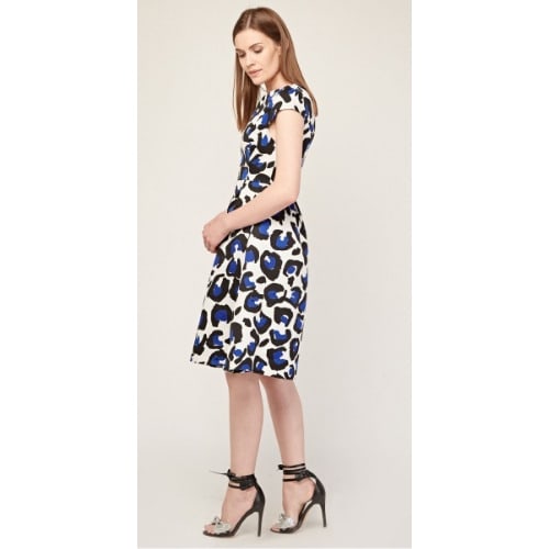 Floral Print Midi Dress-BLUE