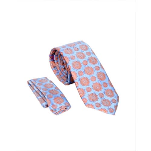 Floral Luxury Silk Men Tie And Pocket Square- Sky Blue
