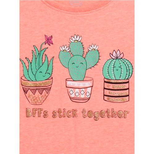 Girls Cactus Friends Short Sleeve Slime T-shirt - Peach