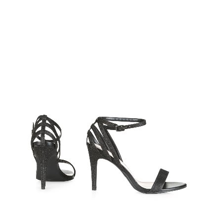 Textured Ankle Strap Heels - Black