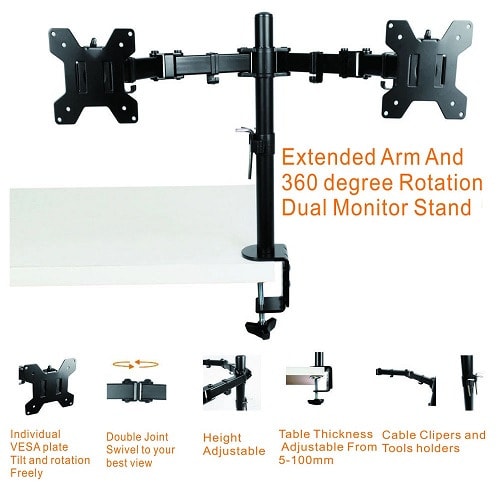Adjustable Computer TV Dual Monitor Holder Arm Desk Mount Stand