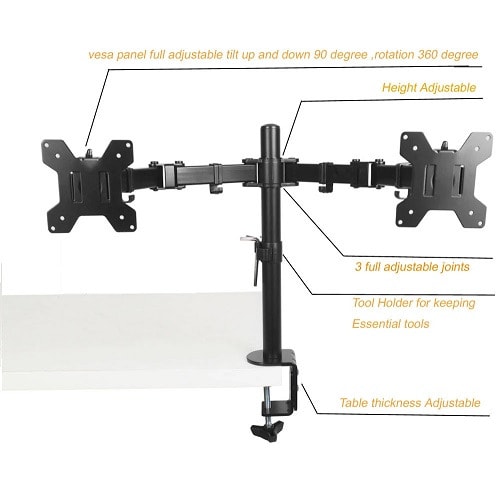 Adjustable Computer TV Dual Monitor Holder Arm Desk Mount Stand