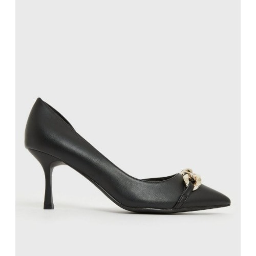 Chain Trim Stiletto Heel - Court Shoes - Black