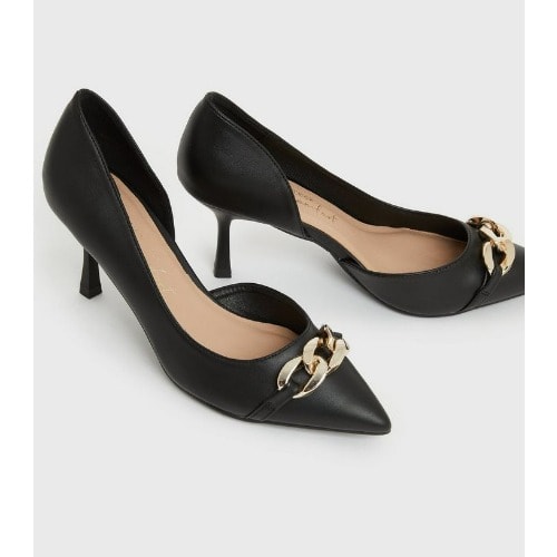 Chain Trim Stiletto Heel - Court Shoes - Black
