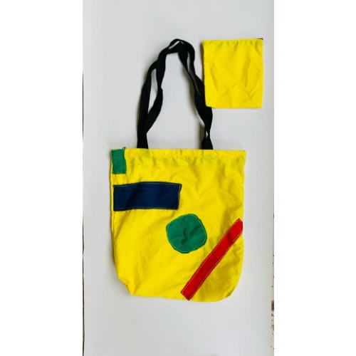 Tote Bag-Multicolor Shaped Design-Yellow
