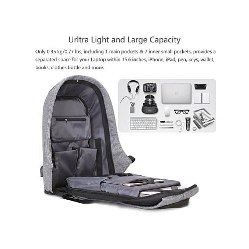 Anti Theft Smart Bag Security Travel Backpack & Laptop Bag With Usb Charging Port- Black
