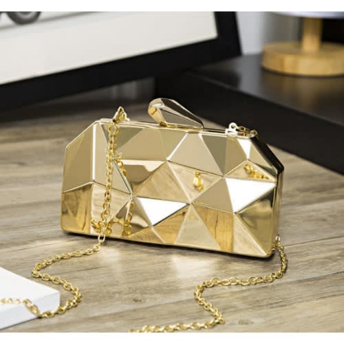 Metallic Prism Style Clutch Purse - Gold