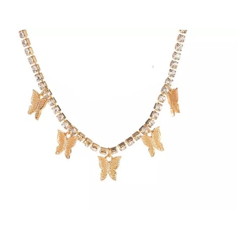 Female Rhinestone Butterfly Pendant Necklace
