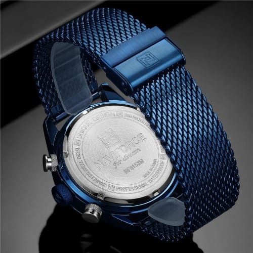Double Timer Blue Mesh Strap Wrist Watch