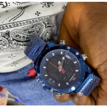 Double Timer Blue Mesh Strap Wrist Watch