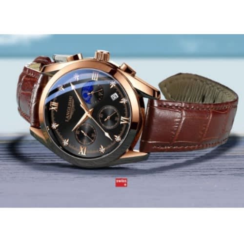Men Leather Strap Causal Wristwatch - Brown