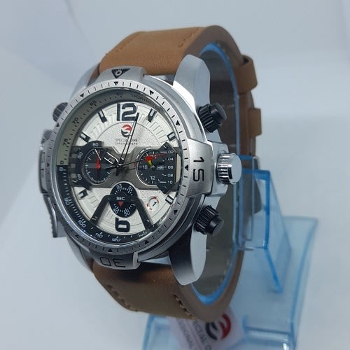 Time Leader Chronograph Leather Watch -  Brown