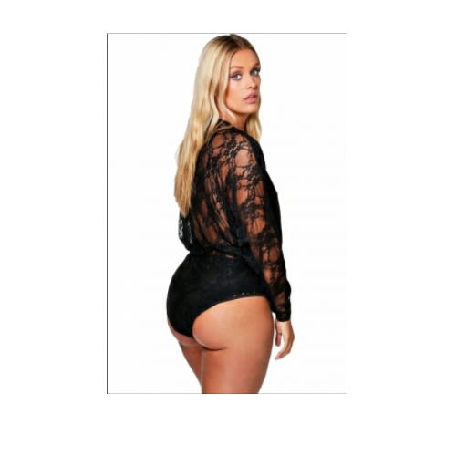 Emfed Wrap Front Lace Bodysuit - Black