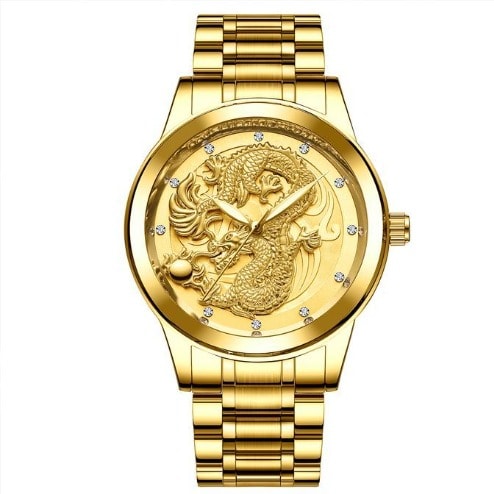 Men's Dragon Diamond Casual Waterproof Quartz Watch - Gold