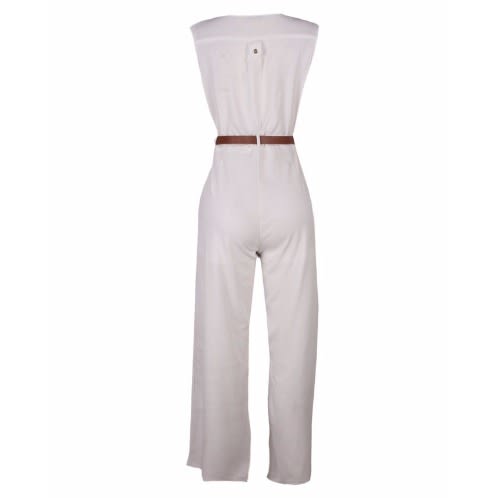 Women's Sleeveless Jumpsuit with Belt - Off White