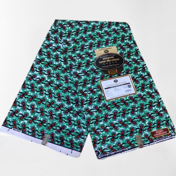 Non-bleeding Guaranteed Ankara With Tiny Red Ribbons Design - 6yards - Green