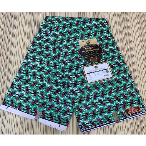 Non-bleeding Guaranteed Ankara With Tiny Red Ribbons Design - 6yards - Green