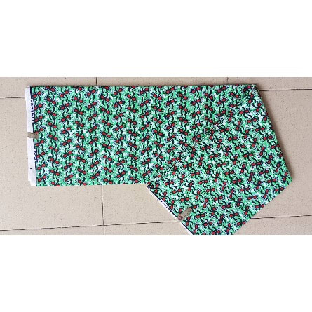 Non-bleeding Guaranteed Ankara With Tiny Red Ribbons Design - 6yards - Green