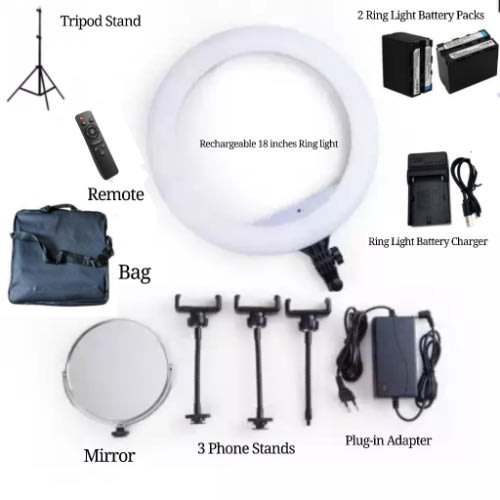 18 Inches Rechargeable Led Ring Light With Battery & Mirror
