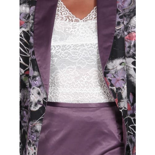 2-piece Floral Print Skirt Suit With Satin Collar Jacket Lss-7001