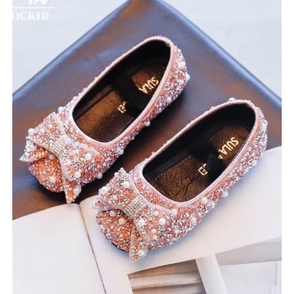 Girls Rhinestones Party Shoes - Rose Gold
